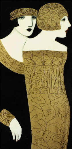 2 Women in Gold Leaf Frocks by artist Cynthia Markert